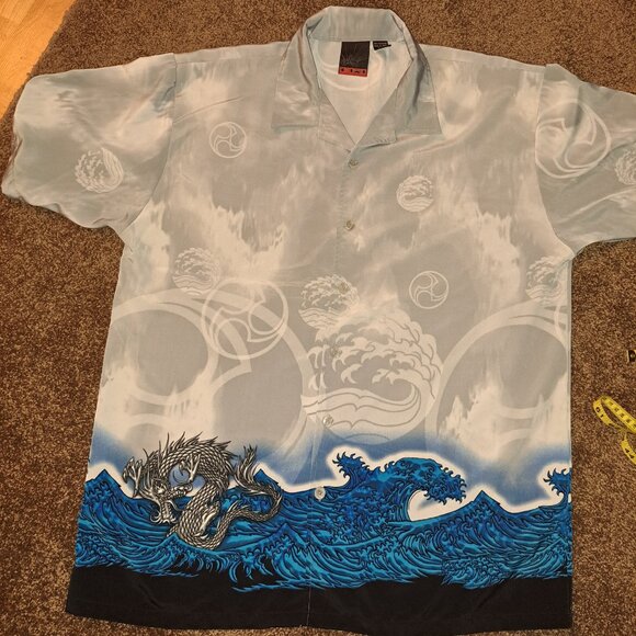 Vintage C-Two Rave Dragon Button Down Short Sleeve Shirt size XL - Picture 8 of 9